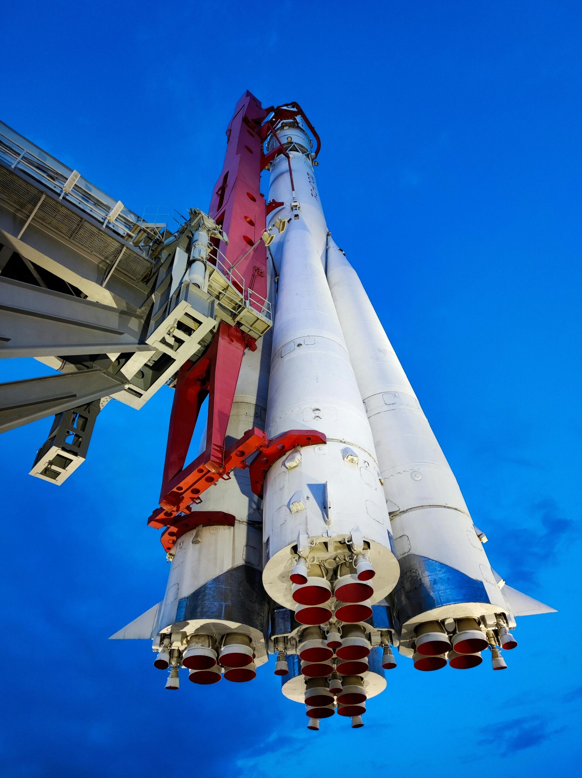 AATT - looking up at rocket with blue sky in background